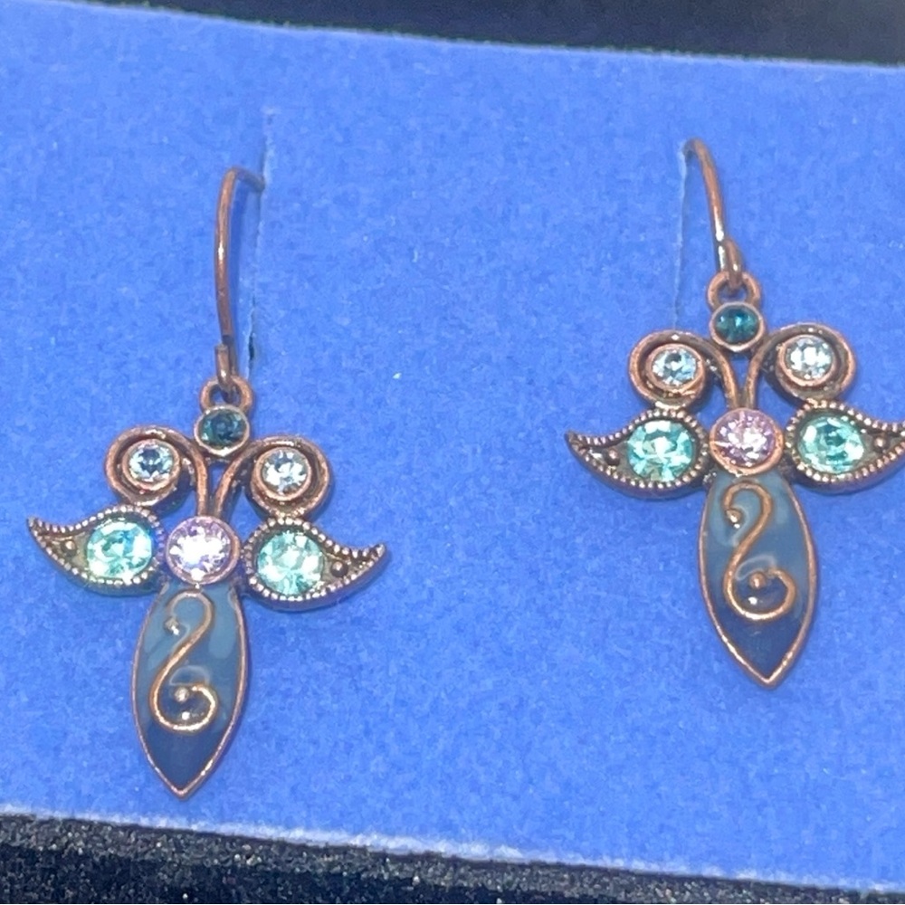 Avon Blue and Copper colored pierced Earrings NIB